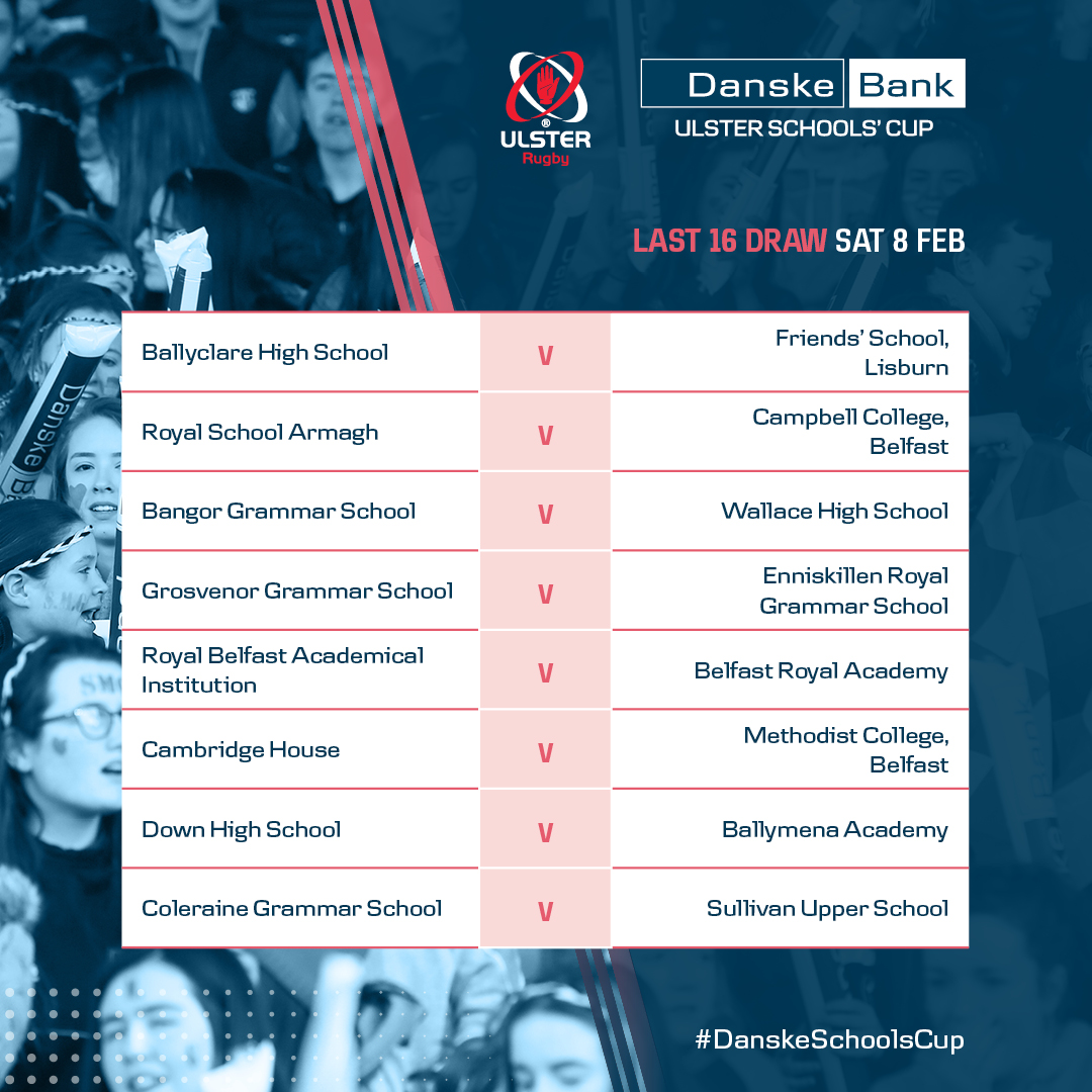 The Danske Bank Ulster Schools' Cup Last 16 Draw ⬇️