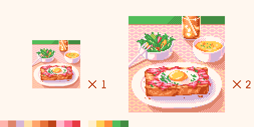 茶 16色 初心者というか 食べ物を描いた記憶が無い Pixelart ドット絵 食べ物ドット絵初心者なので目玉焼きトースト描く