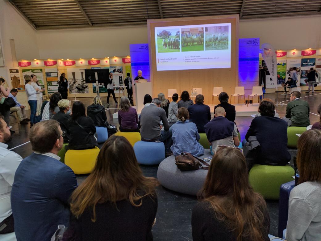 charlesross's tweet photo. The single biggest reason to attend #ispo2020 - presentations like this one from the European Outdoor Group on wool. Thank you Katy, Jane, + Lesley! #PackedSeminar #QualityInformation #ActiveDebate @EOG_news @ispo https://t.co/MRrH3cLhfG