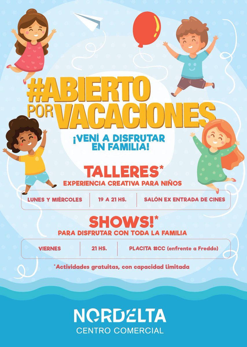 #AbiertoPorVacaciones 😊 te esperamos en la ex entrada de cines para compartir talleres creativos de lunes a miercoles. Los viernes te esperamos con shows en vivo!