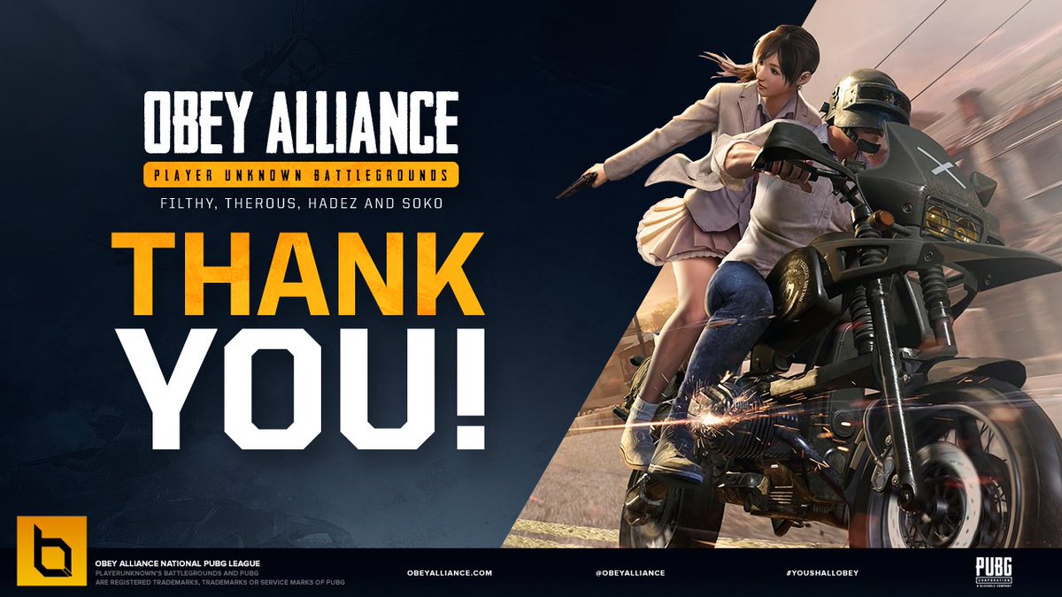 It’s time to step away from PUBG and with that comes the release of our roster who have worked hard throughout their entire time with Obey.

All the best to @Filthycat_, <a href="/TherousPUBG/">Just Therous</a> and <a href="/SokoFPS/">SoKo | Alex</a> in their future, we will miss you. <a href="/cphadez/">Hadez "hdz"</a> will continue on as a streamer for Obey.
