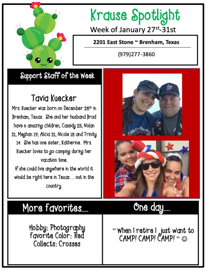 KrauseElem's tweet photo. Congratulations to this week's Teacher of the Week and Support Staff of the Week. We appreciate all you do! #kesstickstogether https://t.co/sDyAhJteFs