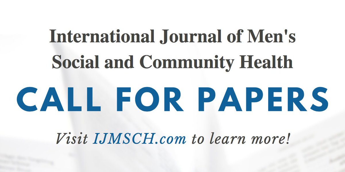 IJMSCH_DPG's tweet photo. @IJMSCH_DPG seeks to publish a special issue focused on how we can utilize an intersectional lens to more systematically conceptualize, design and implement strategies to achieve equity in men’s health and wellbeing.

Find out more: https://t.co/QIJI2anoT0

#CallForPapers https://t.co/eAQzNpI5Zp