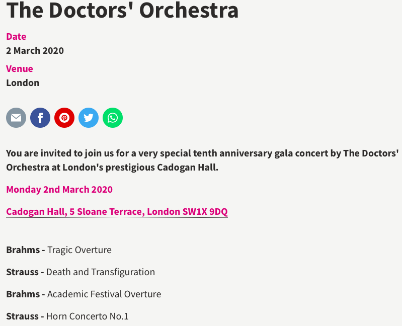 Please RT: The Doctors' Orchestra, in aid of @FreefromTorture, 2nd March 2020. Great programme