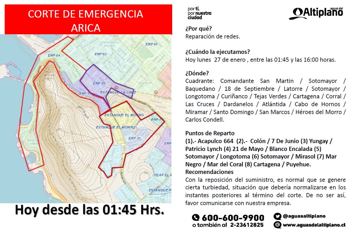 CorfoArica's tweet photo. #Arica Informamos que @CorfoArica NO atenderá público a partir del mediodía de hoy. El corte del suministro de agua en el centro de Arica afectó a las oficinas de la Dirección Regional de #Corfo ubicadas en 18 Septiembre 487 @IntendenciaXV @seremieconoxv https://t.co/dMR8ofLeLh