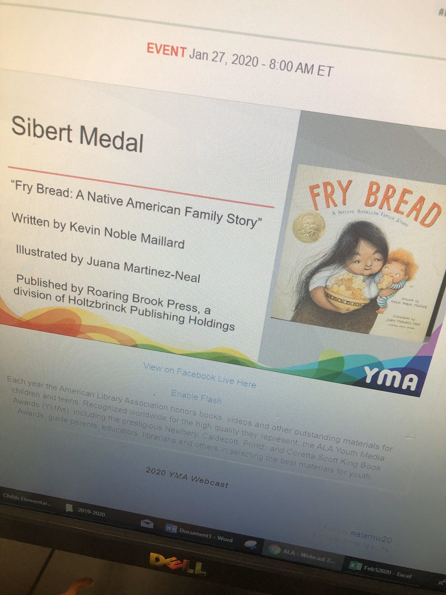 Judybooklady's tweet photo. Fry Bread wins the Sibert Medal!! We Skype w @juanamartinez in February to celebrate #wrad20 our ss are so excited! https://t.co/OQZLLCAYtt