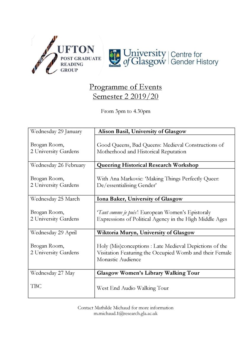 huftonrg's tweet image. A new programme of events for the winter semester! If you are a postgraduate with an interest in #genderhistory, do come along! All welcome.