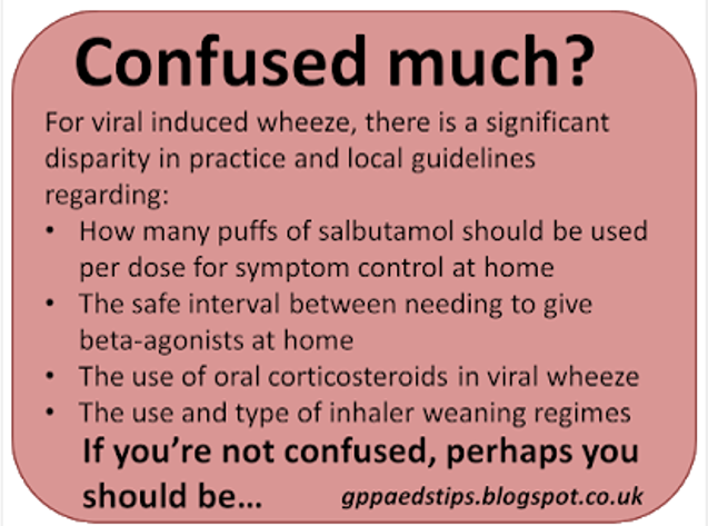 When has a snotty, SOB 15m got viral wheeze not bronchiolitis? What's the best management? While many will extrapolate asthma Tx, VIW is not asthma. I've shared this article from <a href="/sailordoctor/">Edward Snelson</a> many many times, there's some fab discussion points...^CH

gppaedstips.blogspot.com/2019/10/the-ny…