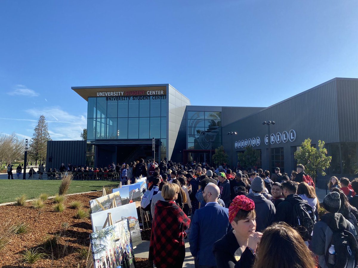 stan_state's tweet image. Getting ready for the new University Student Center ribbon cutting ceremony!! ❤️💛✂️🎉#thenewstanstate #stanstateproud #gowarriors