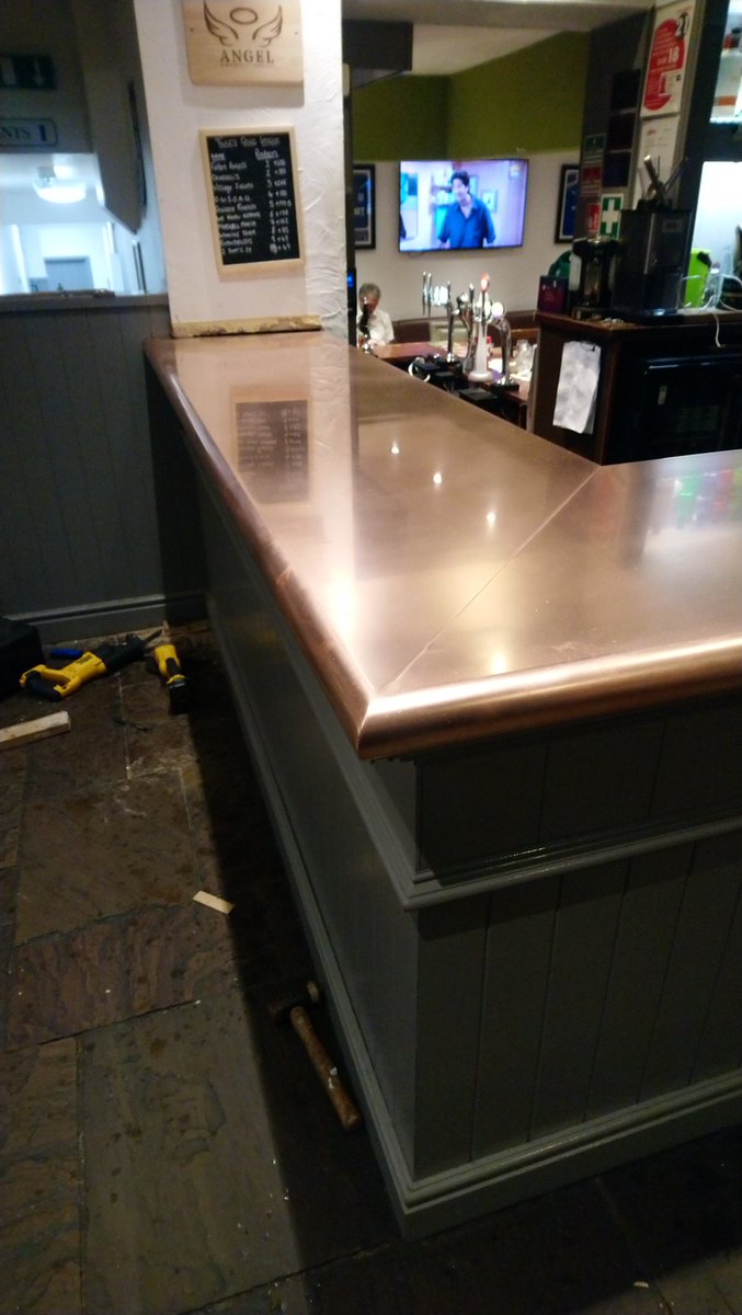 Our new copper counter being installed tonight on the lounge #refurbishment