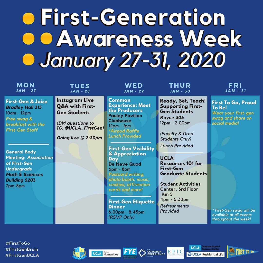 FirstGenAlumni's tweet image. @UCLA is amplifying the voices of first-gen students w/First-Generation Awareness Week! 🐻 Hope to see you there! 💛💙 #FirsttoGo #FirstGenBruin #FirstGenUCLA