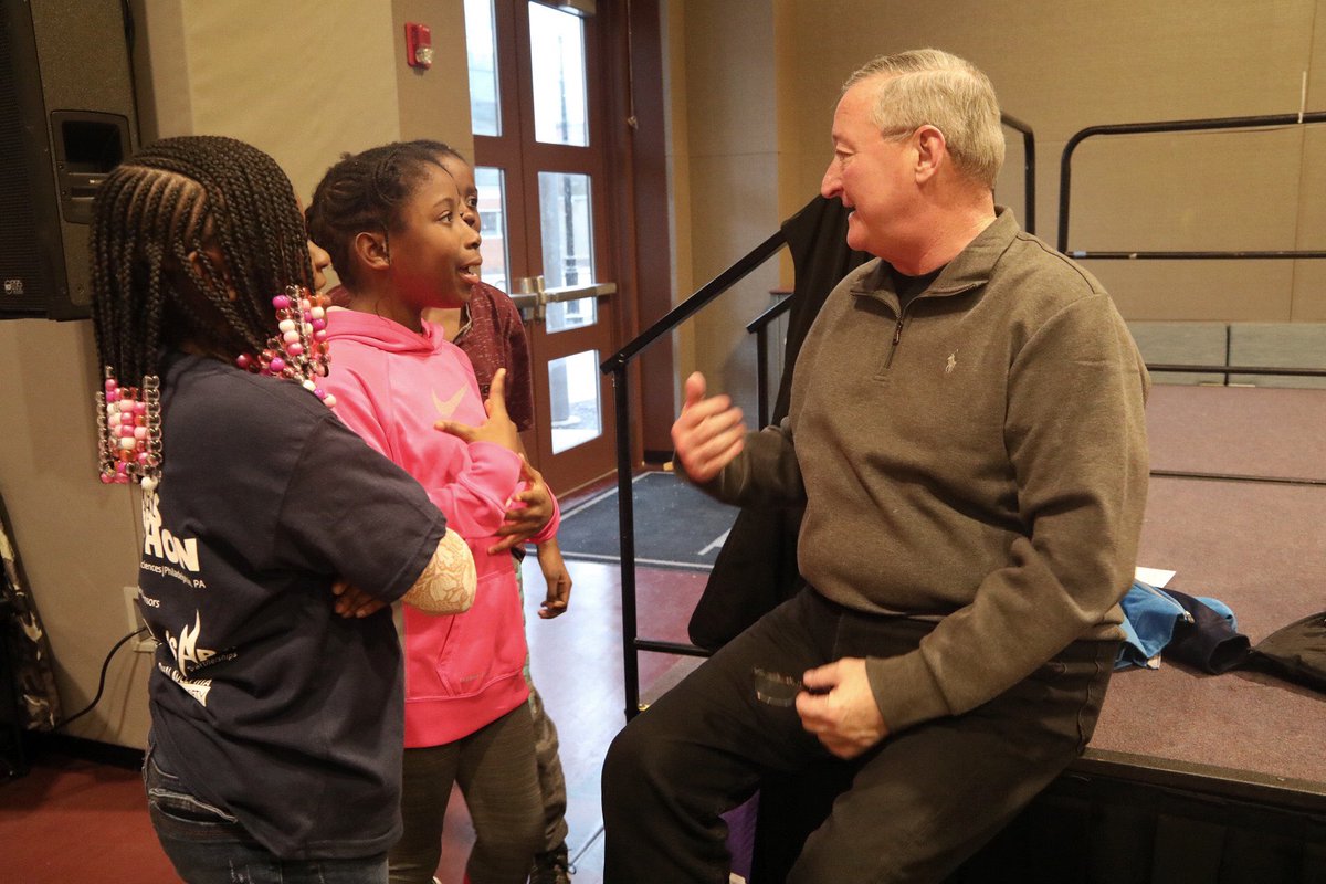 Mayor Kenney speaking with some young participants