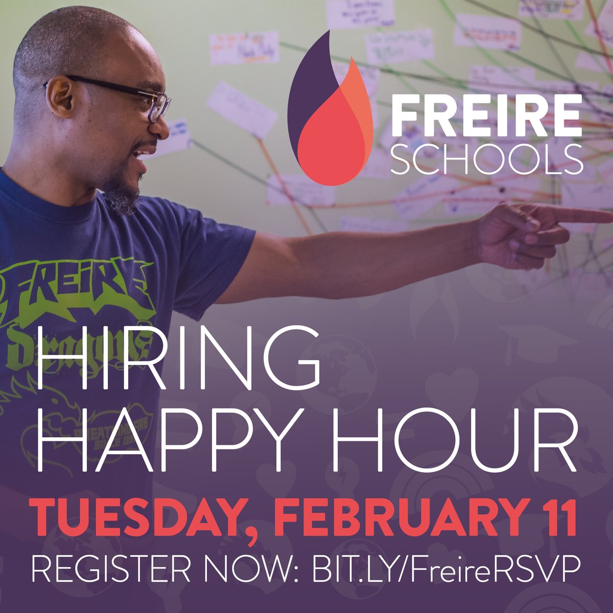 FreireSchools's tweet photo. Do you know someone who could be a great fit for Freire Schools? Tell them about our Teacher Hiring Happy Hour on Tuesday 2/11! Meet Freire leaders &amp; teachers and connect with open teaching positions for this year &amp; next. Register here: https://t.co/HpnMn2zghZ https://t.co/CXTBnXoWNo