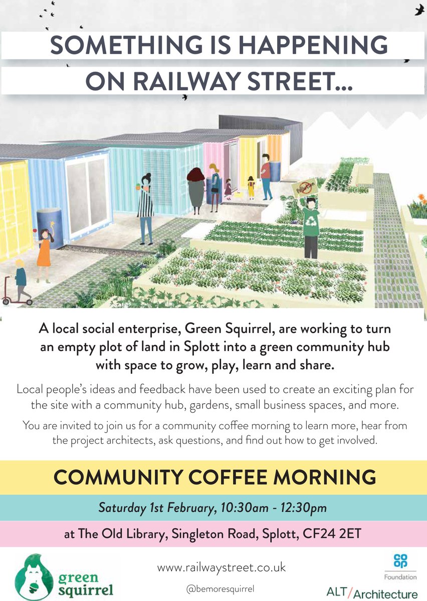 Hi folks - can you help us spread the word about our #communitycoffeemorning in #Splott this coming Sat. 1st Feb? Find out what's happening on #RailwayStreet! Pls share, RT &amp; tag ppl!