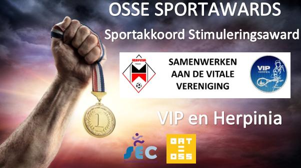 De eerste winnaar van de avond is bekend. VIP en Herpinia hebben de Sportakkoord Stimuleringsaward gewonnen. Ga zo door! #OsseSportawards #datisoss