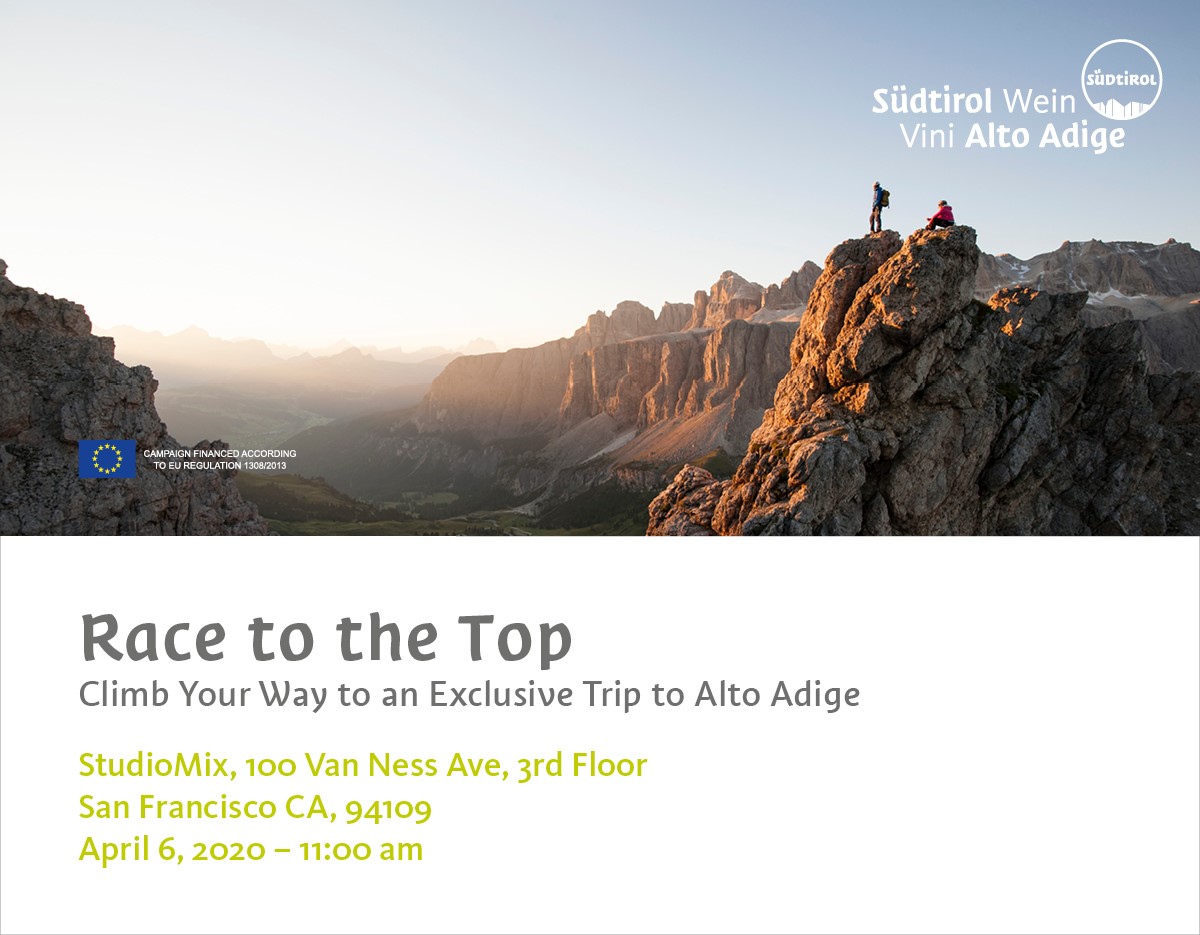 Race to the Top, is heading to San Francisco April 6! This is the chance to literally climb your way to a trip to Alto Adige this Sept in a unique type of competition flexing both the physical &amp; mental muscles. Think you have what it takes? Sign up today. 
bit.ly/30wZO06