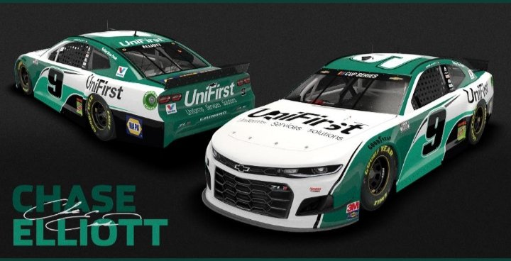 New UniFirst Sponsor for Chase Elliott for 2020. The Chevy ZL1 looking good in green colours.
#UniFirst #Hendrickmotorsport #ChaseElliott9