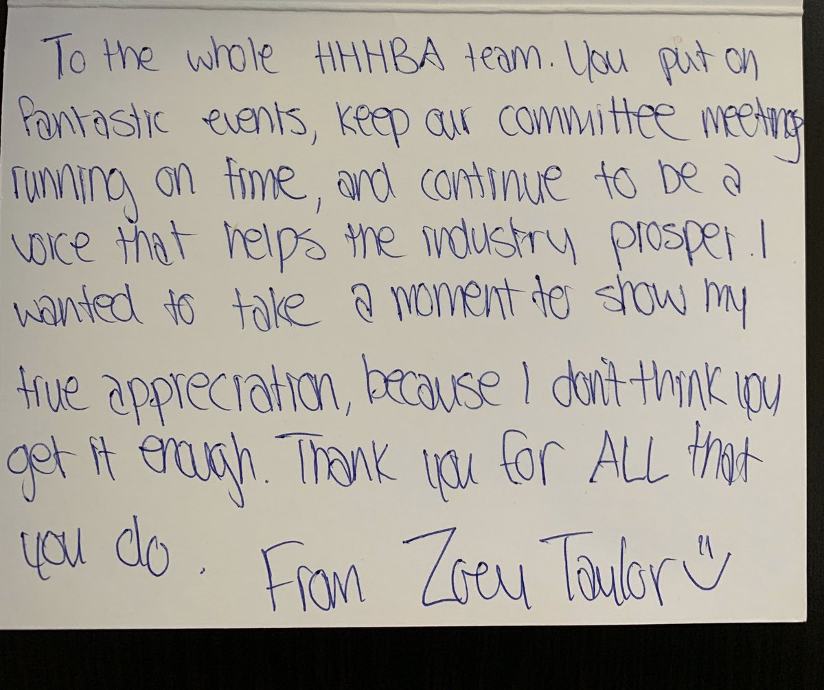 WestEndHBA's tweet image. I have always said we have fantastic members.  Today we received a thank you card from a member, showing their appreciation for us just doing what we do.  Not for Christmas or a birthday or a special event.  They took a moment to recognize our staff and their work.  Thank you IM!
