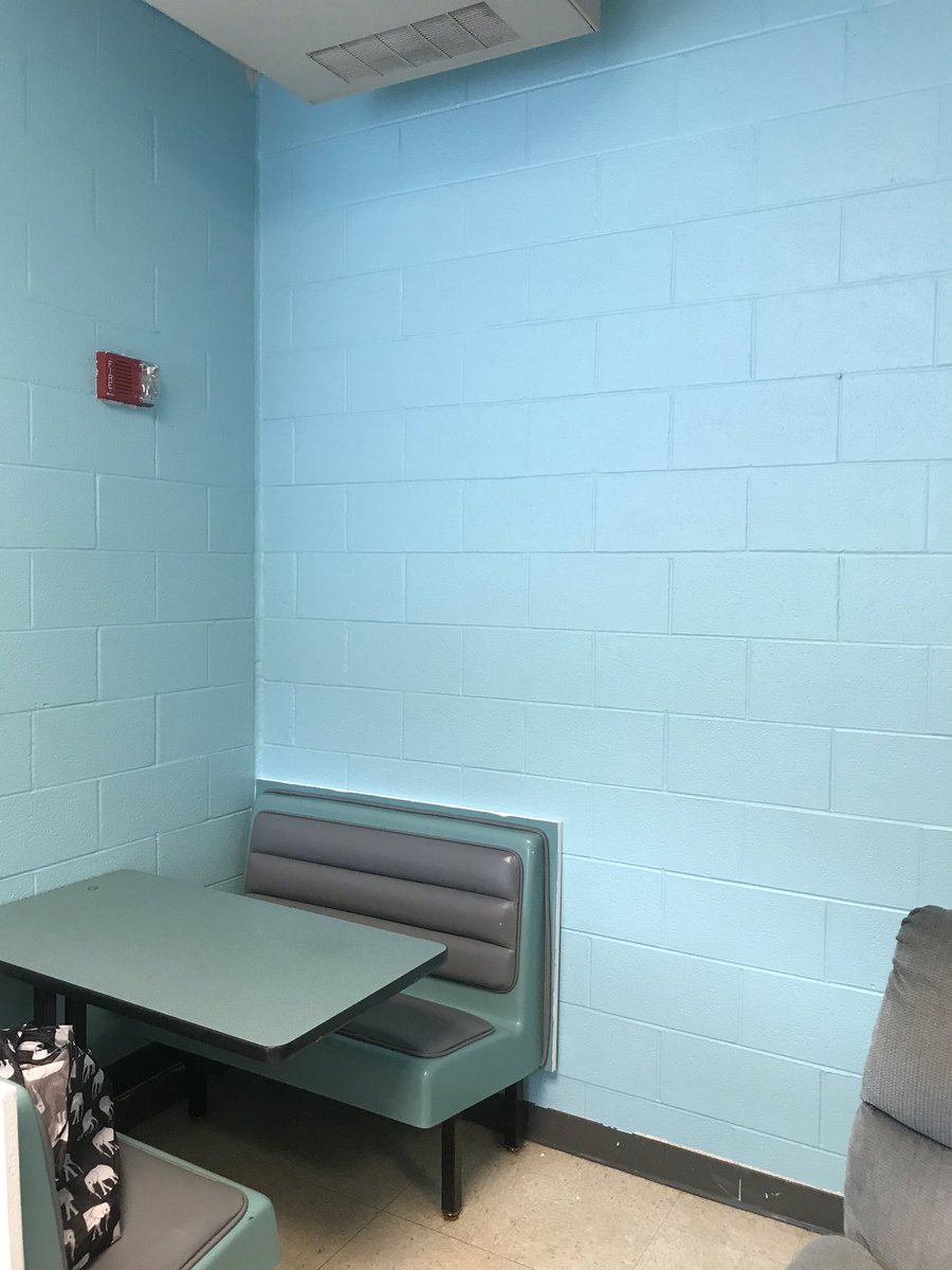 DHSMsH's tweet photo. The Damascus High School staff lounge is coming along! Final color on walls and booths. First mural almost finished. Still more to do @DHS_Principal @DHSPTSA @DHS_SBA https://t.co/QB2dN4upD0