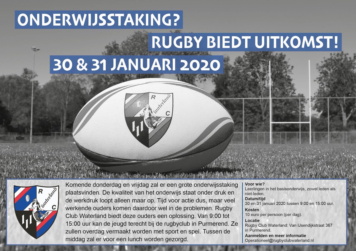 Donderdag en vrijdag geen school ivm de onderwijsstaking? Kom dan naar Rugby Club Waterland in Purmerend.