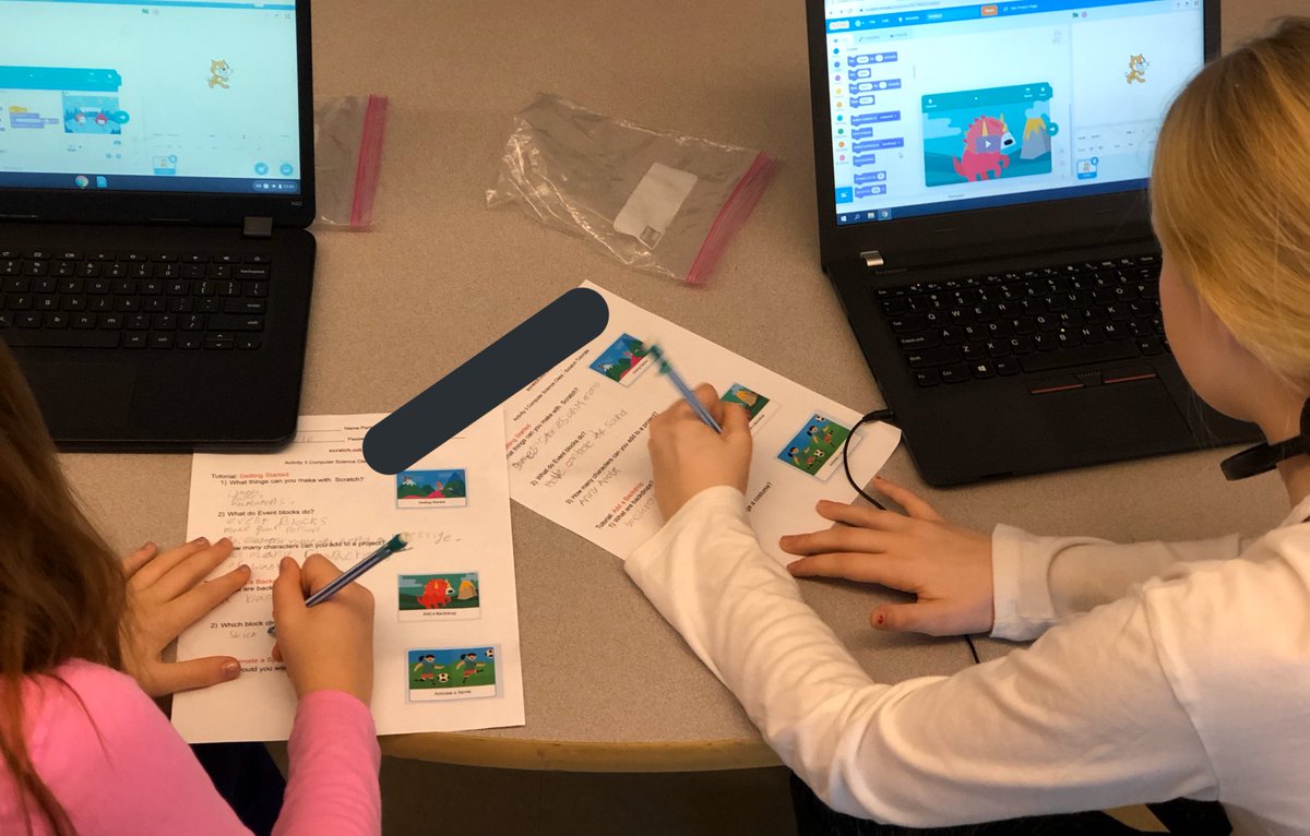 K_5_STEM_SAU57's tweet photo. We are using a set of guided questions to help keep our coders on track while they learn about Scratch using tutorials. #STEMschool @souleschool #allkidscode @PLTWorg @scratch https://t.co/onfATUogT9