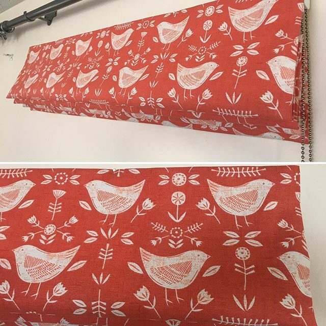 madebybeck's tweet photo. And another Roman blind leaves the workroom ✅. This orange fabric with Scandi inspired birds 🐦 on was a welcome pop of colour on my workroom table! 😃 https://t.co/NViRnAmHBo https://t.co/46ucEe3ZNZ