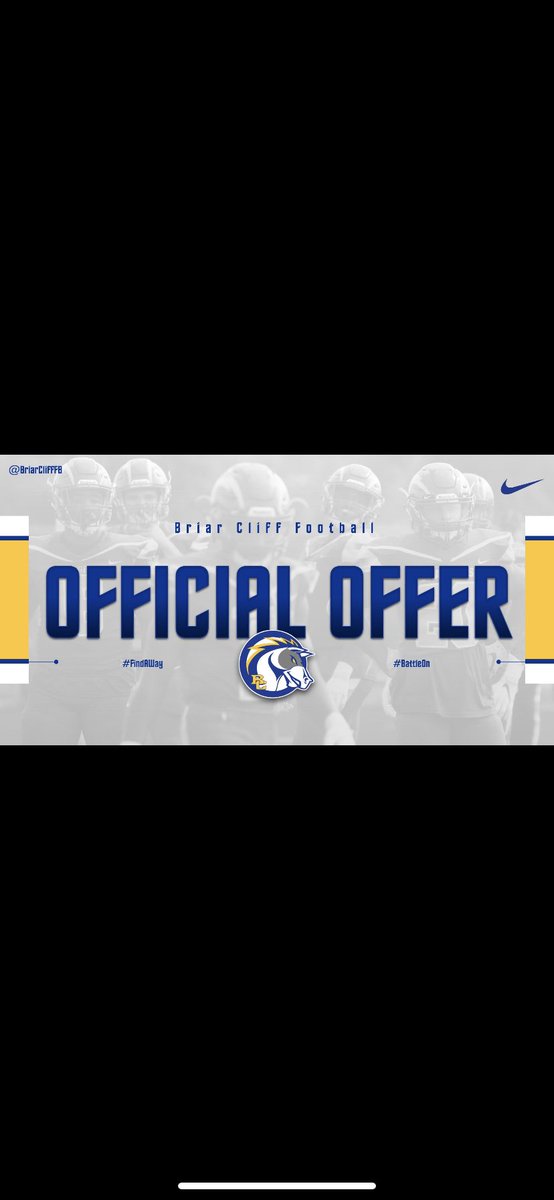 TheCooperWard's tweet photo. After many great talks w/ @_CoachDiaz, I am very excited to announce that I have received my first offer from @BriarCliffFB! Blessed🙏🏼 https://t.co/RsTjcYdv8y