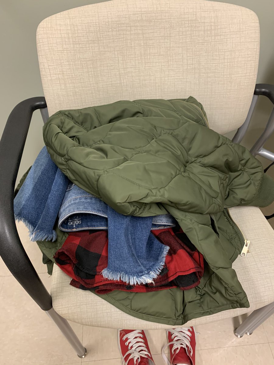 downtownkennedy's tweet photo. Does anyone else ever feel incredibly self-conscious about the way they fold their clothes on the chair when at a dr appt?  Just me? https://t.co/w7PcRdPDwx