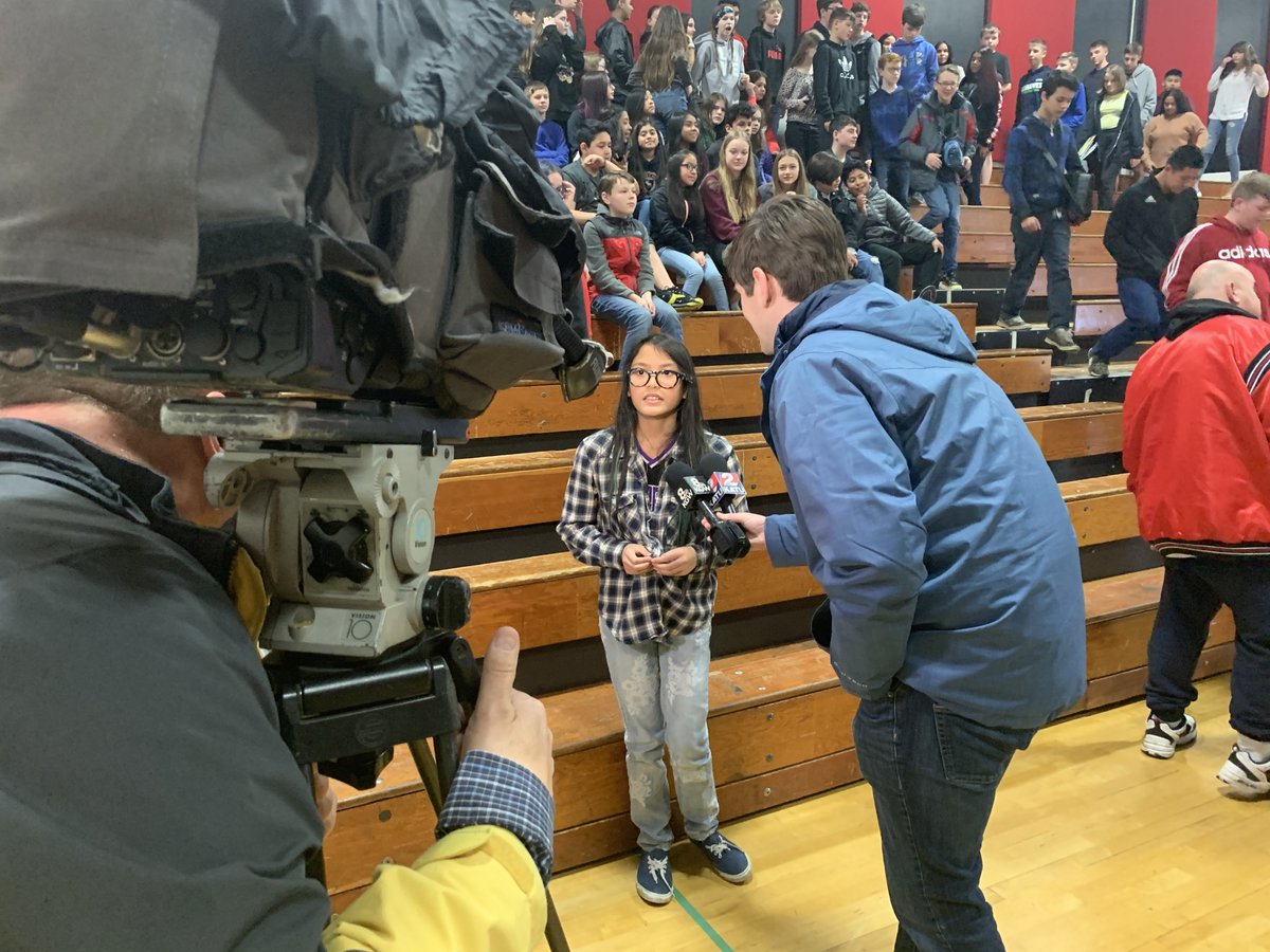 Reporters from <a href="/KGWNews/">KGW News</a> and <a href="/KATUNews/">KATU News</a> visited <a href="/GRMSTBirds/">Gordon Russell MS</a> and interviewed student Annabelle Tinio for her act of kindness: a lemonade stand she set up to raise funds for school supplies for less fortunate students. Tinio was honored at a school assembly! #InspireEmpowerTHRIVE