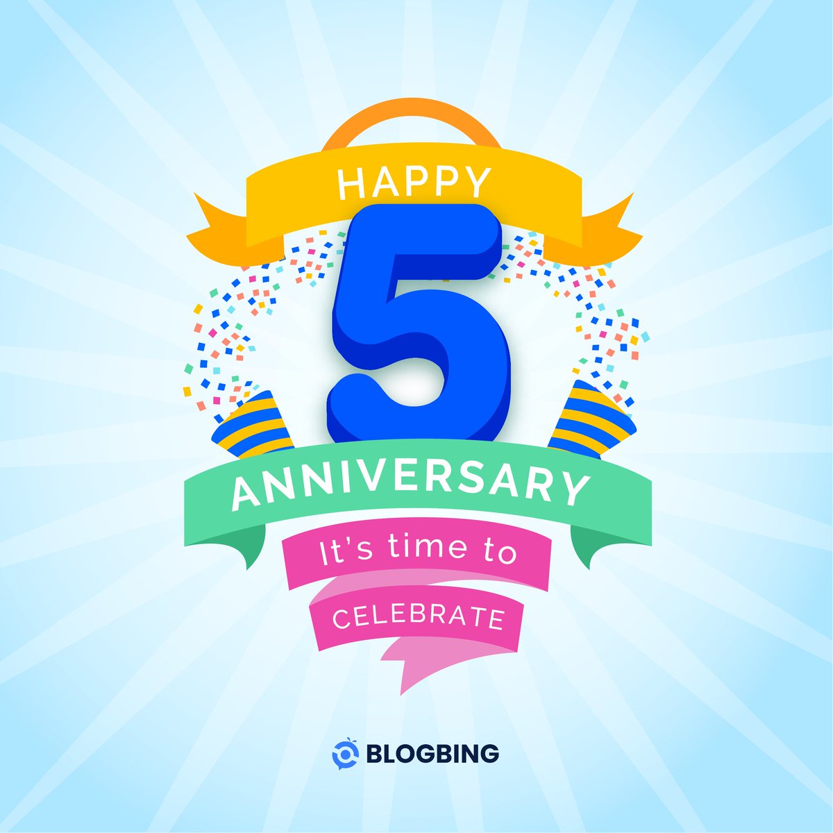 BlogBing's tweet photo. BlogBing finally completed 5 years with love and support of everyone. From college classroom to serving thousands of customers around the world. Thank you everyone for being part of BlogBing in the journey &amp; stay connected always. ❤️😀
#BlogBing #AnniversaryDay #CelebrationTime https://t.co/G2xntvpi0k