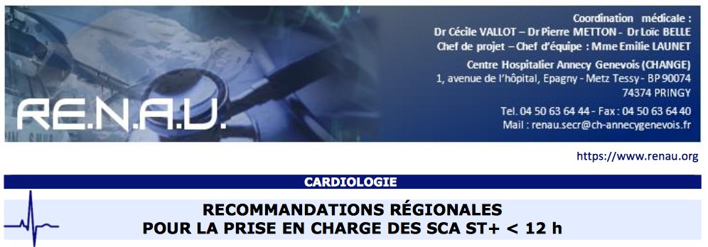 Apres ISAR REACT 5, le RESUCOR modifié les procédures de PEC des STEMI : PRASUGREL le plus tôt possible sauf si > 75 ans, < 60 kgs, ATCD AVC ischémique (TICAGRELOR).

a voir : renau.org/media/2019/12/…