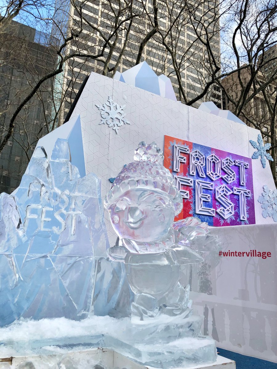 🧊🐧⛸️ Check out these ice sculptures of a skating penguin and an iceberg carved by <a href="/OKAMOTOSTUDIO/">OKAMOTO STUDIO</a> for #FrostFest at <a href="/BankofAmerica/">Bank of America</a> Winter Village before they melt! #wintervillage #bryantpark #nycparks #okamotostudio #icecarving #icesculpture #icesculpting