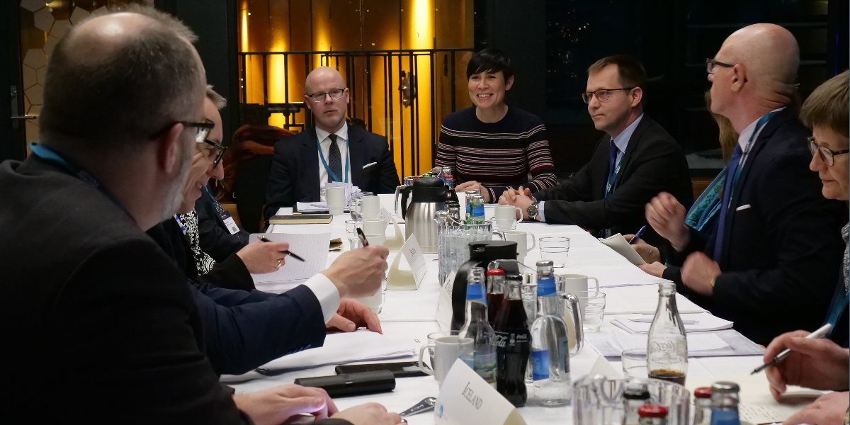 ArcticCouncil's tweet photo. "The Arctic Council has been instrumental in setting the agenda, developing new knowledge, but also in building trust between countries" 🇳🇴 Foreign Minister @NorwayMFA Ine Eriksen Søreide said at #ArcticFrontiers - where she also met with the Council's Senior Arctic Officials. https://t.co/yEzqdQ3Jf0