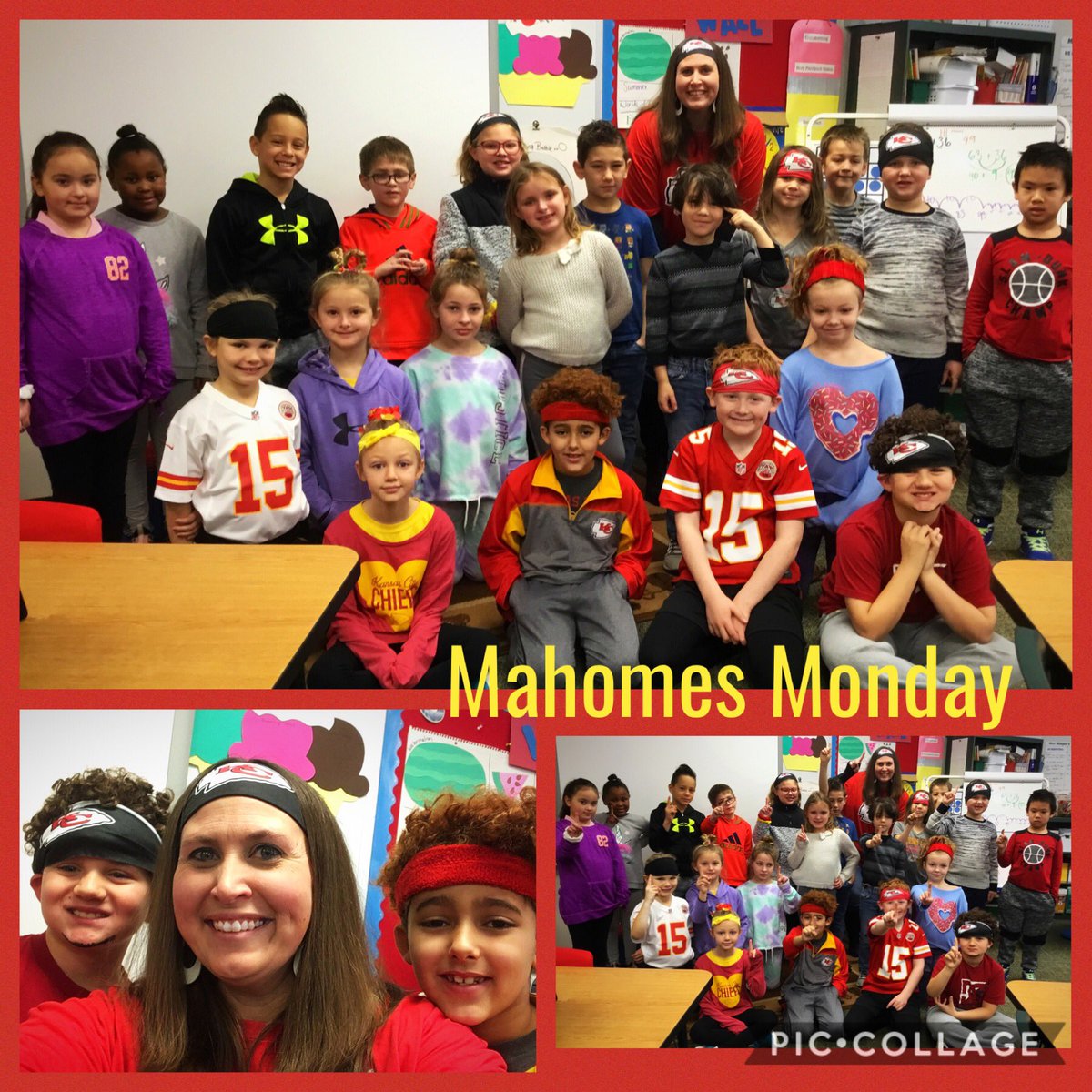 ShannaMingee's tweet photo. 🏈 These 2nd graders are excited to kick off our Super Bowl spirit week!❤️💛❤️ #mahomesmonday @bp_mustangs https://t.co/k8HBRICdF3