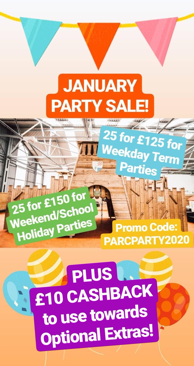 ⚠️January Party SALE!⚠️
🛑OFFER ENDS THIS FRIDAY 31.1.2020!🛑
💻parcplay.com/book 💻
🔸Promo Code: PARCPARTY2020🔸
⚠️ Don't miss out on this AMAZING OFFER! ⚠️