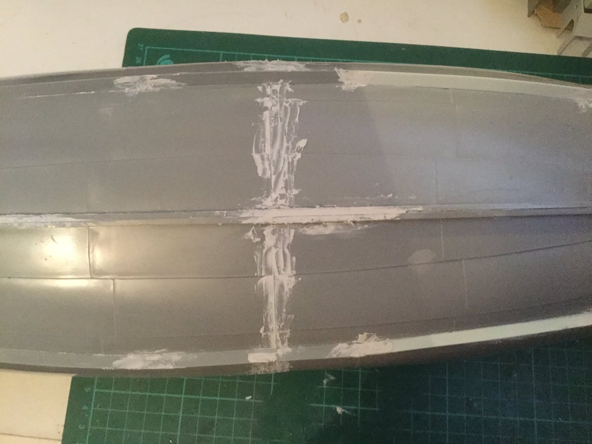 tiffanyszoneuk's tweet photo. A little bit of filling. Iโll leave it to cure for 24hrs before sanding. #flowerclasscorvette #matchboxpk901 #revell #airfix #modelkits #modelmaking https://t.co/sC6oWjivLc