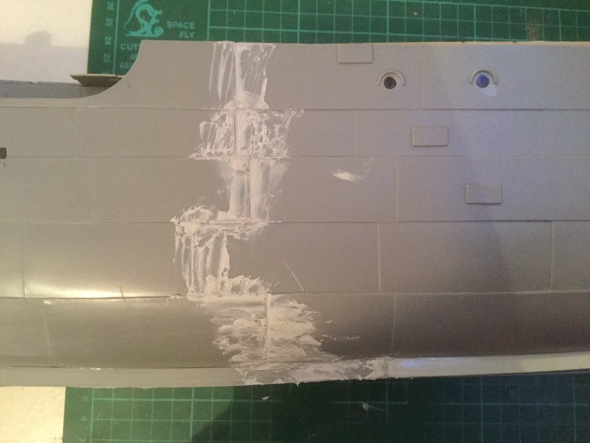 tiffanyszoneuk's tweet photo. A little bit of filling. Iโll leave it to cure for 24hrs before sanding. #flowerclasscorvette #matchboxpk901 #revell #airfix #modelkits #modelmaking https://t.co/sC6oWjivLc