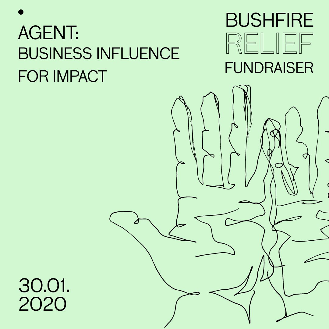 We're proud to be supporting AGENT: Business Influence for Impact (A bushfire relief fundraiser)

By <a href="/ALTSProjects/">ALTS Projects</a> &amp; <a href="/startupcreative/">Startup Creative</a> (&amp; more!), this event aims to raise money for the bushfire relief fund using our collective business power.

Tickets: events.humanitix.com.au/melbbiz4impact