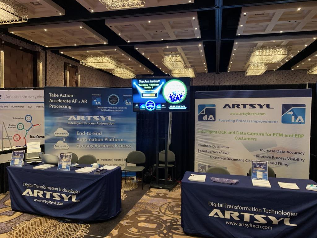 ArtsylTech's tweet photo. Your destination for fabulous daily prizes and NEW insights to make the most of your Acumatica ERP: Booth# 44/45 at #AcumaticaSummit 2020.
Visit the Artsyl team to register for our gift card drawings and explore AP/AR automation solutions!
#SmartProcessAutomation #AI #RPA https://t.co/xqflcW8s5z