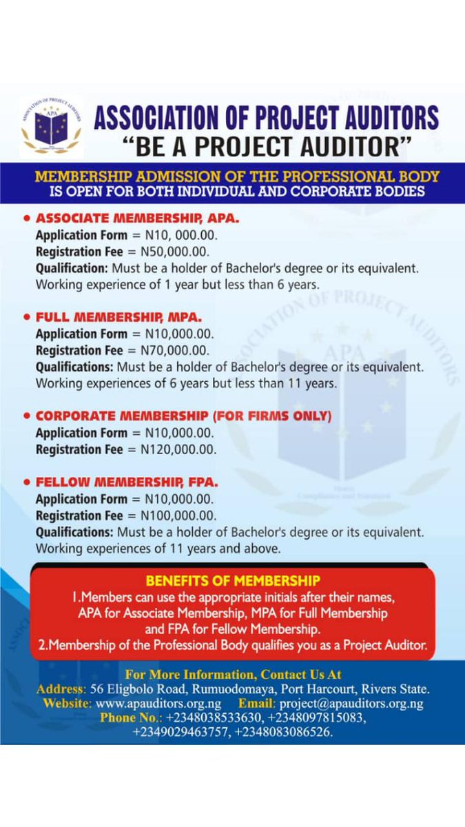AssociationofP5's tweet photo. TRAINING DETAILS:

DATE: 
Starts on the 29th February 2020 and Ends on the 18 April 2020

DAYS:
Saturdays Only 

TIME:
10:00am – 3:00pm

APPLICATION Form: #10,000.00
FEE:#60,000.00 (Installmental Payment of 3 times is allowed)

For More Info Call:  08038533630, 08097815083 https://t.co/Cn4iqYAPzA