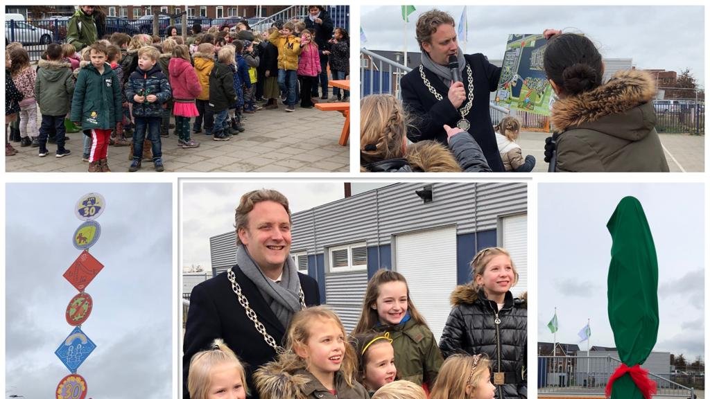 Weer groot feest in #Westergouwe! Vandaag heeft burgemeester Pieter Verhoeve 9 verkeersborden onthuld die de basisschoolkinderen van Kc-deontdekkingsreizigers hebben gemaakt. Vanaf vandaag staan de borden ook echt in Westergouwe! Zijn jullie ze al tegengekomen? #gouda