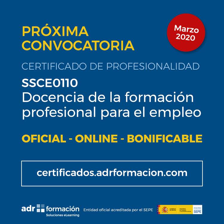 AMGarcia_ADR's tweet photo. Certificado de Profesionalidad #SSCE0110: #Docencia de la formación profesional para el empleo.
Próxima convocatoria: marzo 2020
OFICIAL - ONLINE - BONIFICABLE POR LA EMPRESA
Solicita más información sin compromiso:
https://t.co/EkXkHOadxl https://t.co/avCziP3ip3