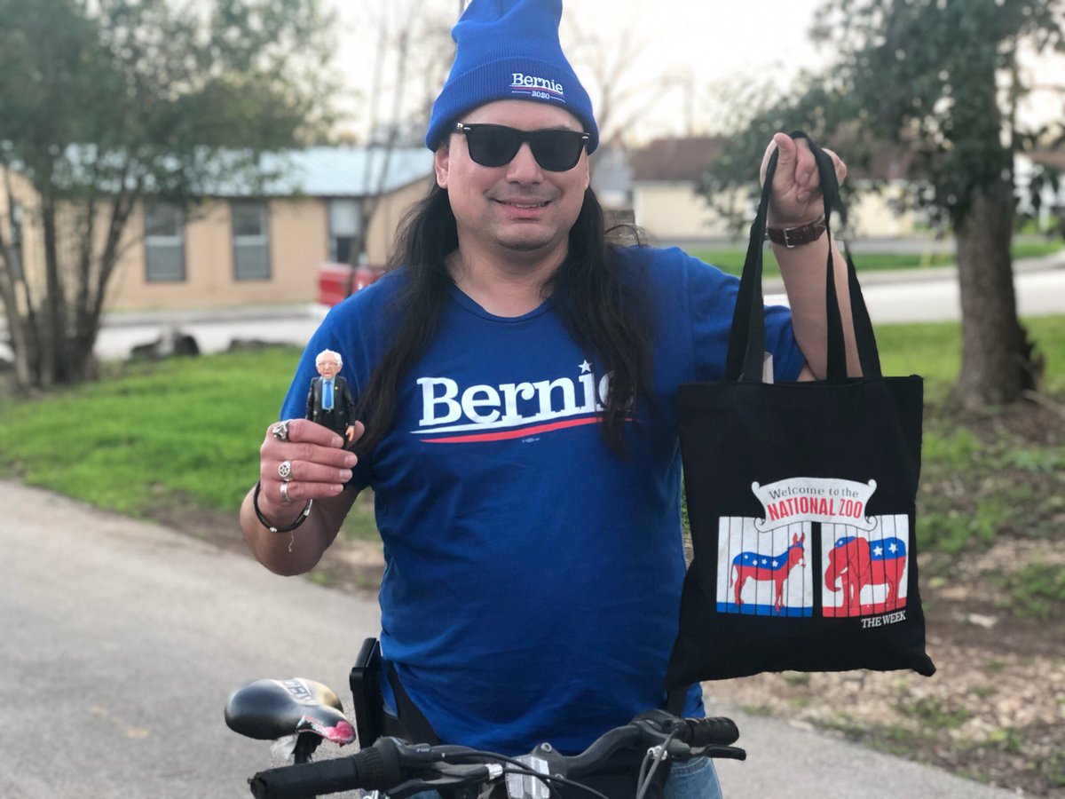 TribbeyTaylor's tweet photo. When I was locked and loaded to canvass block ride for @berniesanders 2020 yesterday in San Marcos, Texas. #Bernie2020 #feelthebernie2020 #stillbernie #stillbernie2020 #smtx #sanmarcostx https://t.co/AC3wZINtP1