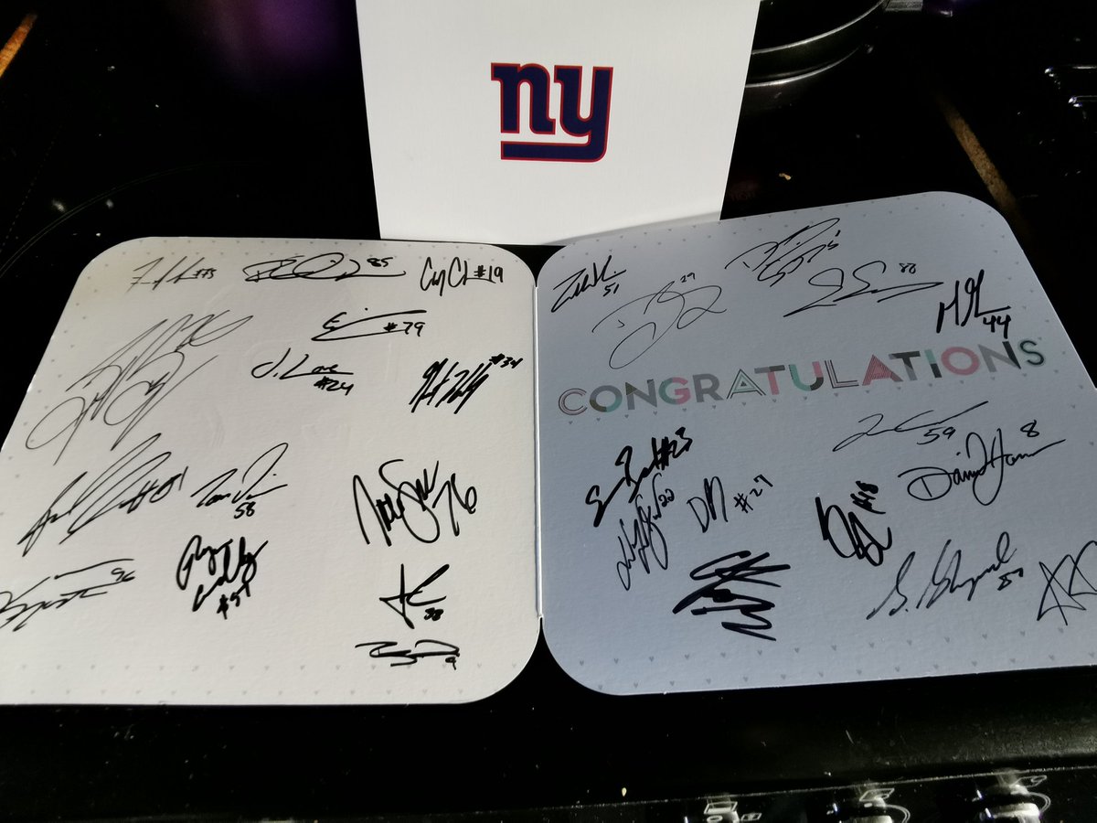 Huge thank you to the <a href="/Giants/">New York Giants</a> for sending a signed wedding card to me! What a great franchise! #Giants #Wedding #NFL #NFLUK #WifesNotTooBadEither