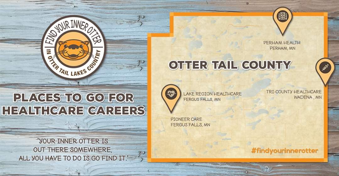 OtterTailCounty's tweet photo. If u are looking for a career in #healthcare we have many providers who offer rewarding work and a simpler pace of life. #ruralrebound #livewideopenmn #findyourinnerotter https://t.co/FQvjk3NSdz
