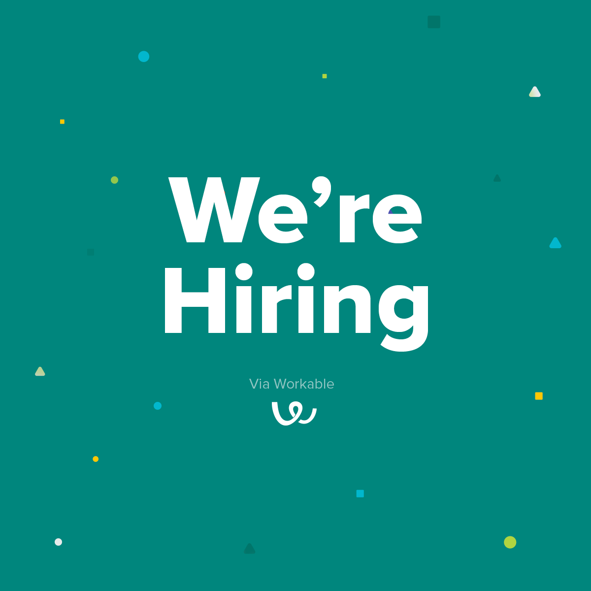 a green graphic that says "we're hiring"