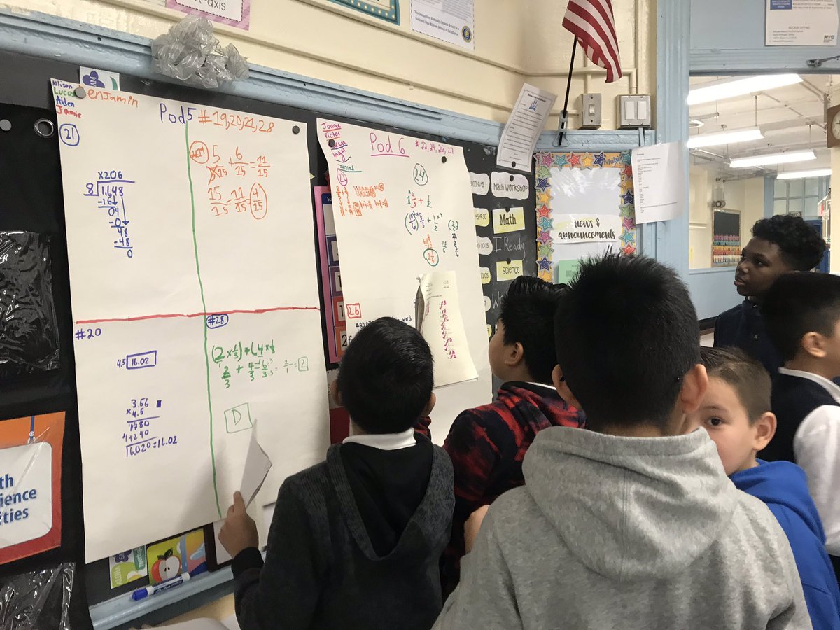 MadeFor5thGrade's tweet image. Students work in collaborative groups to check and edit mathematical computations. This activity is accompanied by a “gallery walk” where students can identify different ways of finding solutions. 
@PS66JKO ✖️➕➖➗
#AlgebraForAll