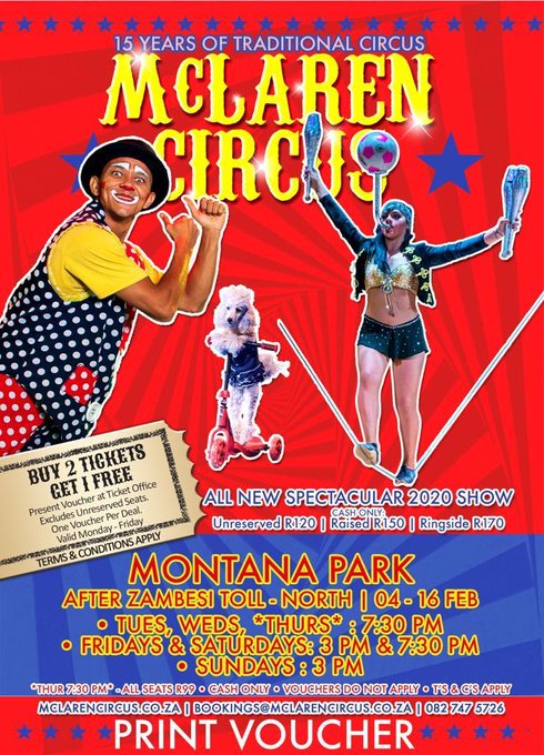 DenzilMclaren's tweet photo. Don't miss #McLarenInternationalCircus Amazing 2020 Show in #MontanaPark until Sun 16 February #Pretoria #Tshwane #Gauteng #Akasia #BelaBela #Cullinan #GaRankuwa #Hammanskraal #Kameeldrift #Mabopane #Mamelodi #Onverwacht #Roodeplaat Visit @mclarenscircus #SouthAfrica No1 real🎪😍 https://t.co/q3cTiHFtHF