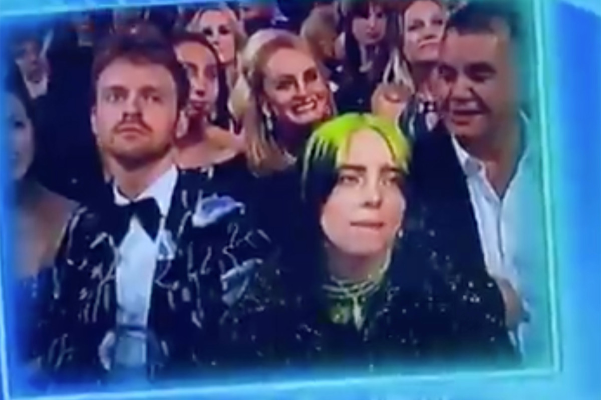 nypost's tweet photo. Grammys 2020: Billie Eilish caught pleading 'Please don't be me' before fifth win https://t.co/tTKEVWETVj https://t.co/OjFKg4YkaG