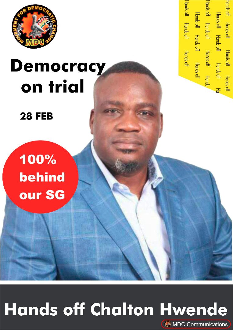 CCCZimbabwe's tweet image. #DemocracyOnTrial. Hands off the people&apos;s leadership

#FreeZimbabweCampaign

@nelsonchamisa 
@ZLHRLawyers 
@Welshman_Ncube 
@luke_tambo 
@molokele 
@BitiTendai 
@DavidColtart